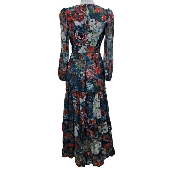 Glamorous Elegant Floral Print V-Neck Tiered Boho Chic Maxi Party Dress Small - Picture 4 of 16